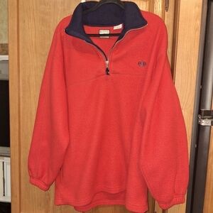 A Bugle Boy Authentic red 1/4 zip pullover fleece in a size large. Loose fitting